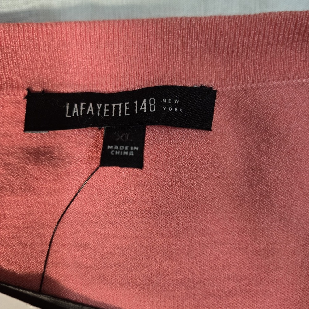 Lafayette 148 Crop Open Cardigan Short Sleeve Women's‎ XL Coral  Stretch NWT - Picture 6 of 7